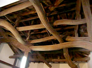 彦根城の天守閣は曲がりくねった木材